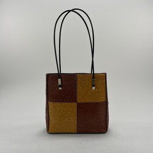 Paul & Shark Yachting Ostrich Leather Hand Bag Shoulder Bag Brown Tan